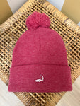 Pom Pom Knit Beanie - Heather Red