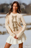 CapeCodBlonde - Sequin Bow Sweater - Cream