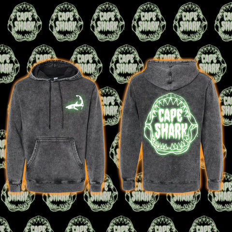 Glow in the Dark Jaw - Unisex Mineral Wash Black Hood