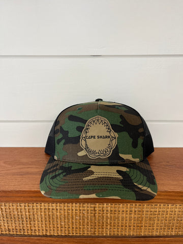 Snapback - Camo/Black- Jaw Leather Patch