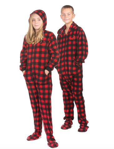Buffalo Plaid Footed Pajamas - Youth - Red/Black (Final Sale)