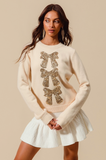 CapeCodBlonde - Sequin Bow Sweater - Cream