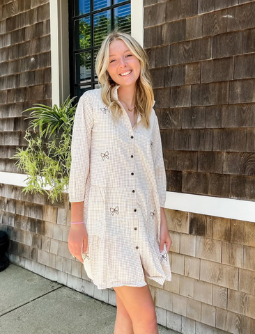 CapeCodBlonde - Tan/White Gingham Dress (Final Sale)