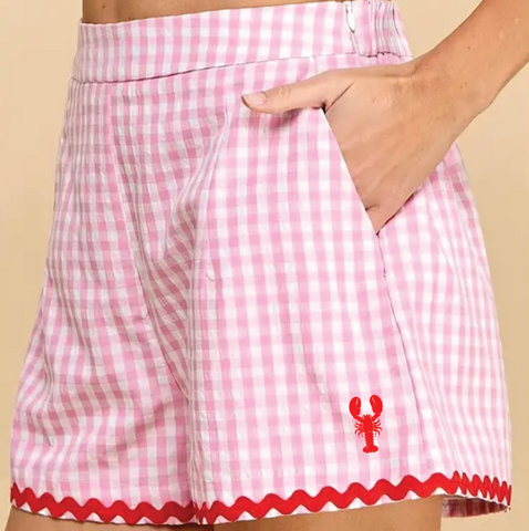 Lobster - Ladies Ricrac Short - Pink Gingham